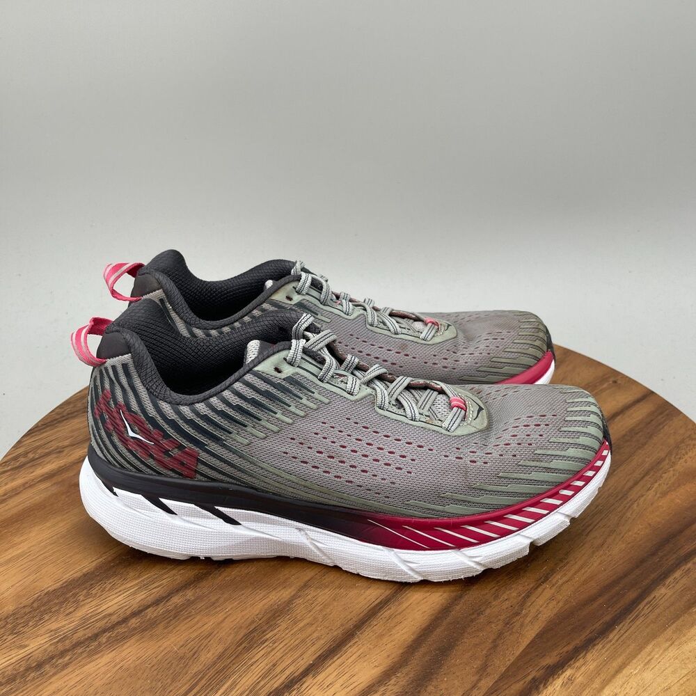 Hoka One One Clifton 5 Shoes Womens 9 Gray Running Comfort Walking Gym Sneakers